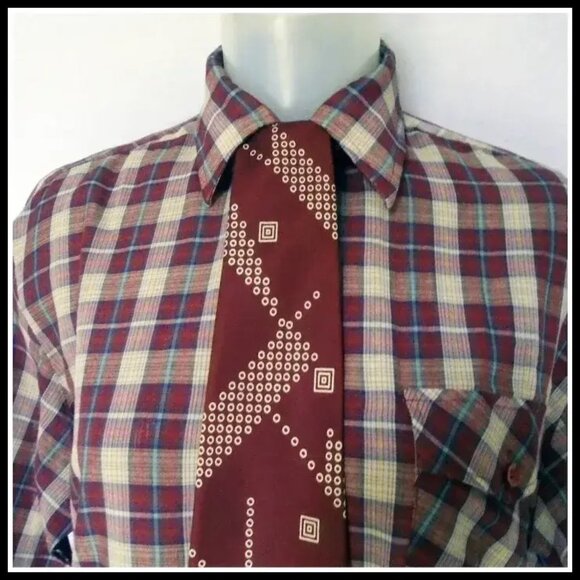 Vintage Brown Silk Wide Tie, Atomic Print Necktie - Picture 6 of 15